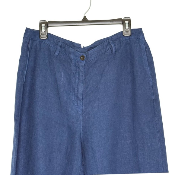 Poetry 100% Linen Pants Sz 12 Blue Wide Leg High‎ Rise Topstitched Welt Pockets - Picture 2 of 11